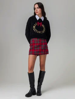 Donna Piazza Italia Shorts<Short con pettolina in fantasia scozzese - Rosso