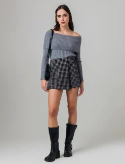 Donna Piazza Italia Shorts<Short effetto gonna in quadro - Nero