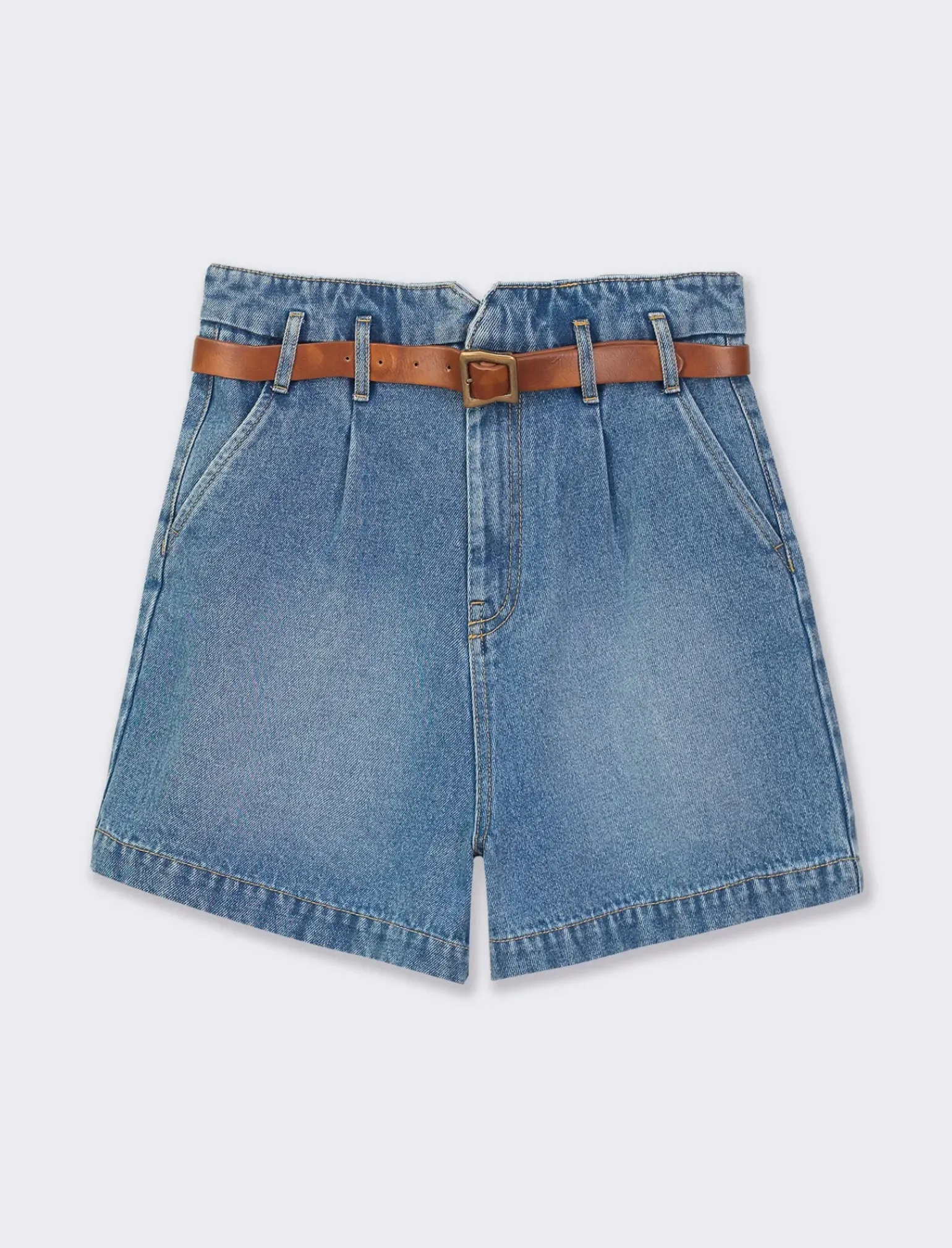 Donna Piazza Italia Shorts<Short in demin modello paper bag con cintura e tasche applicate sul retro - Denim