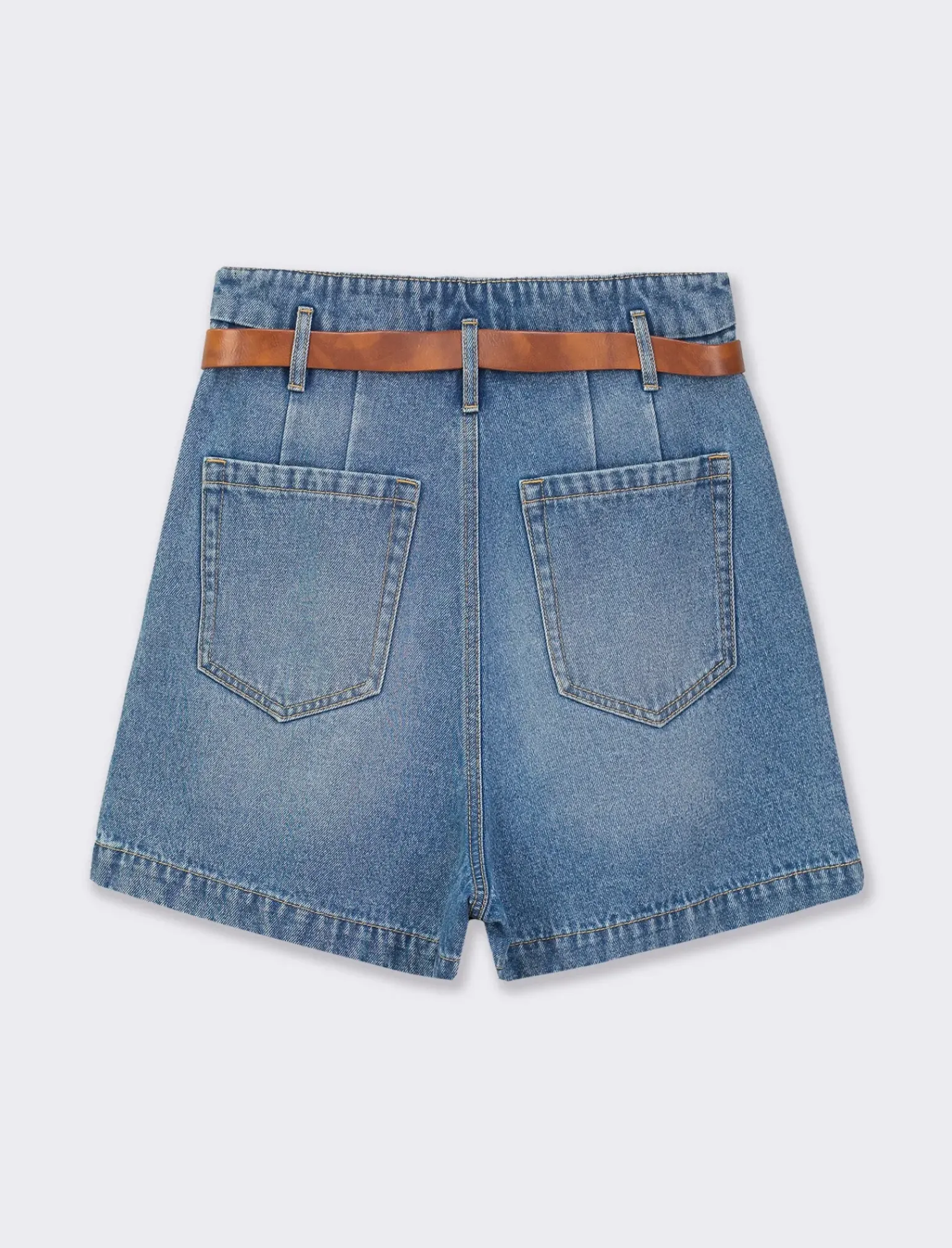 Donna Piazza Italia Shorts<Short in demin modello paper bag con cintura e tasche applicate sul retro - Denim