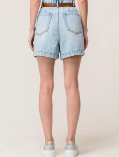 Donna Piazza Italia Shorts<Short in demin modello paper bag con cintura e tasche applicate sul retro - Denim chiaro