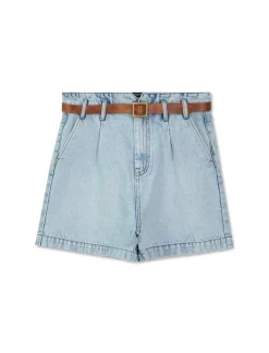 Piazza Italia Short in demin modello paper bag con cintura e tasche applicate sul retro - Denim chiaro Blu New