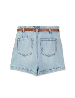 Piazza Italia Short in demin modello paper bag con cintura e tasche applicate sul retro - Denim chiaro Blu New