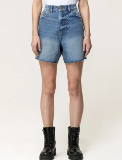 Donna Piazza Italia Shorts<Short in denim vestibilità regular in tessuto fisso fondo sfrangiato - Denim