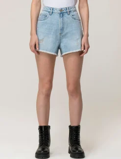Donna Piazza Italia Shorts<Short in tessuto denim con orlo sfrangiato,apertura con zip e bottone - Denim