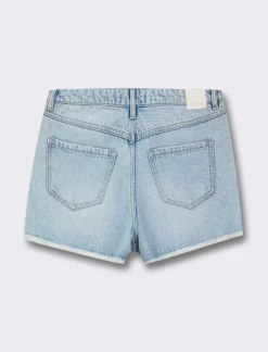 Piazza Italia Short in tessuto denim con orlo sfrangiato,apertura con zip e bottone - Denim Blu Sale