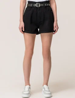 Donna Piazza Italia Shorts<Short in tessuto vestibilità paper bag con cintura e orlo riscoltato -