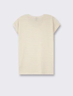 Donna Piazza Italia T-Shirt E Top<T shirt modello a T girocollo con tessuto ottoman e filato effetto metallizato - latte