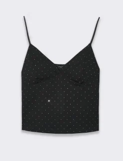 Piazza Italia Top con bretelline e strass applicati - Nero New