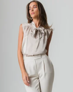 Piazza Italia Top con fiocco al collo, vestibilità regular - Beige Sale