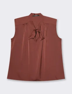 Donna Piazza Italia Donna|T-Shirt E Top<Top con fiocco al collo, vestibilità regular - coccio