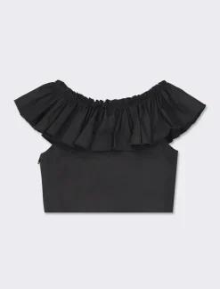 Piazza Italia Top con scollo a V e balze - Nero Cheap