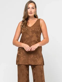 Donna Piazza Italia T-Shirt E Top<Top elatsico vestibilità regular e lavorazione jaquard - tabacco