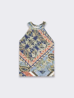 Donna Piazza Italia T-Shirt E Top<Top halter neck stampato girocollo con giromanica ampio -