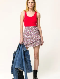 Donna Piazza Italia Donna|T-Shirt E Top<Top in cotone elastico, lavorazione a coste vestibilità slim - Corallo