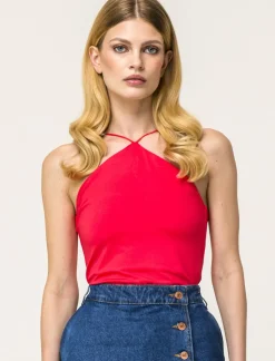 Donna Piazza Italia T-Shirt E Top<Top in tessuto elastico con bretelle incrociate sul davanti - Corallo