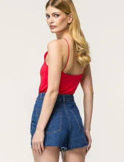 Donna Piazza Italia T-Shirt E Top<Top in tessuto elastico con bretelle incrociate sul davanti - Corallo