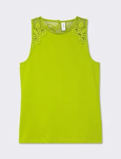 Donna Piazza Italia Donna<Top paricollo con inserti in pizzo tombolo e goccia con bottone al dietro - pistacchio