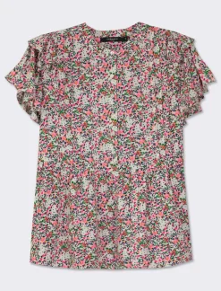 Donna Piazza Italia T-Shirt E Top<Top stampato con manica volant a apertura frontale con bottoni - var 1