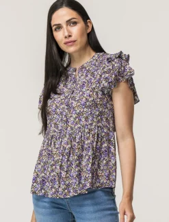 Donna Piazza Italia T-Shirt E Top<Top stampato con manica volant a apertura frontale con bottoni - var 2