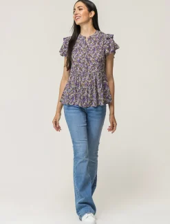 Donna Piazza Italia T-Shirt E Top<Top stampato con manica volant a apertura frontale con bottoni - var 2