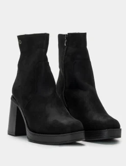 Donna Piazza Italia Donna|Tronchetti<Tronchetto in microfibra con punta quadrata e tacco effetto legno -