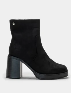 Donna Piazza Italia Donna|Tronchetti<Tronchetto in microfibra con punta quadrata e tacco effetto legno -