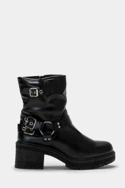 Donna Piazza Italia Donna|Tronchetti<Tronchetto stile biker con fibbia e dettagli metallici. -