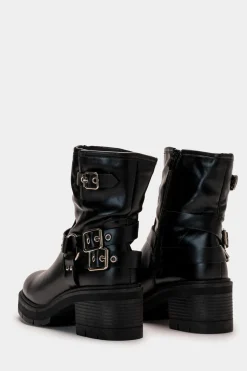 Donna Piazza Italia Donna|Tronchetti<Tronchetto stile biker con fibbia e dettagli metallici. -