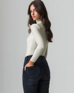 Donna Piazza Italia Donna|Maglieria<T-shirt a collo alto con filo effetto metallizzato vestibilità slim - Avorio