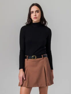 Donna Piazza Italia Maglieria<T-shirt a collo alto e manica lunga e tessuto lavorato a coste -