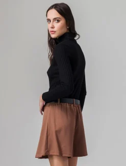 Donna Piazza Italia Maglieria<T-shirt a collo alto e manica lunga e tessuto lavorato a coste -