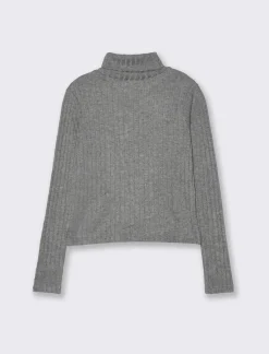 Donna Piazza Italia Maglieria<T-shirt a collo alto e manica lunga e tessuto lavorato a coste - melange