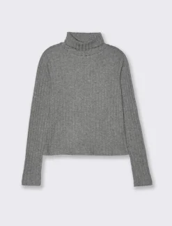 Donna Piazza Italia Maglieria<T-shirt a collo alto e manica lunga e tessuto lavorato a coste - melange