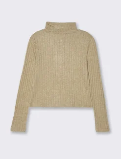 Donna Piazza Italia Maglieria<T-shirt a collo alto e manica lunga e tessuto lavorato a coste - Cammello