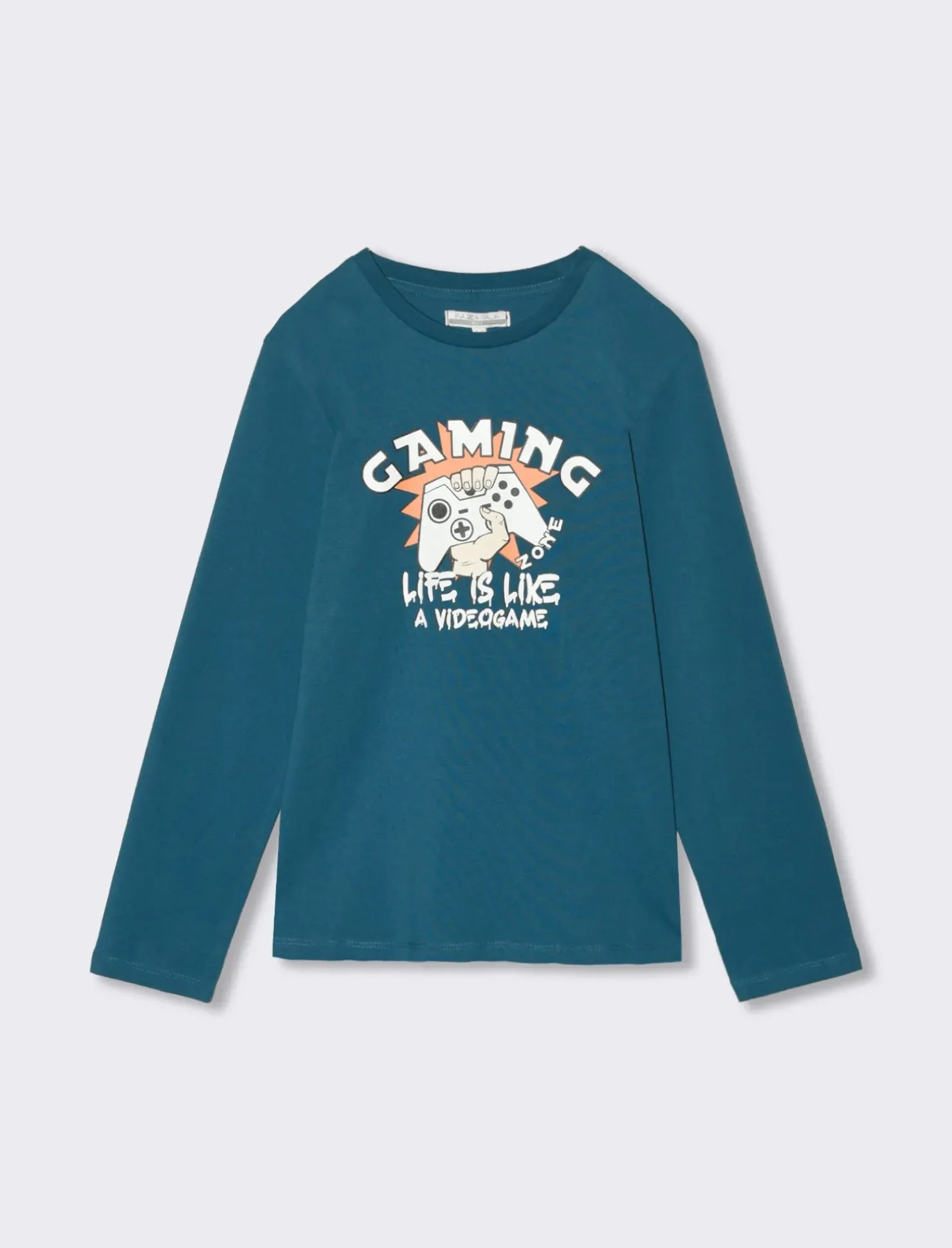 Piazza Italia T-shirt a manica lunga in cotone con stampa davanti - Ottanio Verde Flash Sale