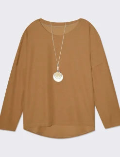 Donna Piazza Italia Donna|Maglieria<T-shirt basica manica lunga giro collo da donna - Cammello