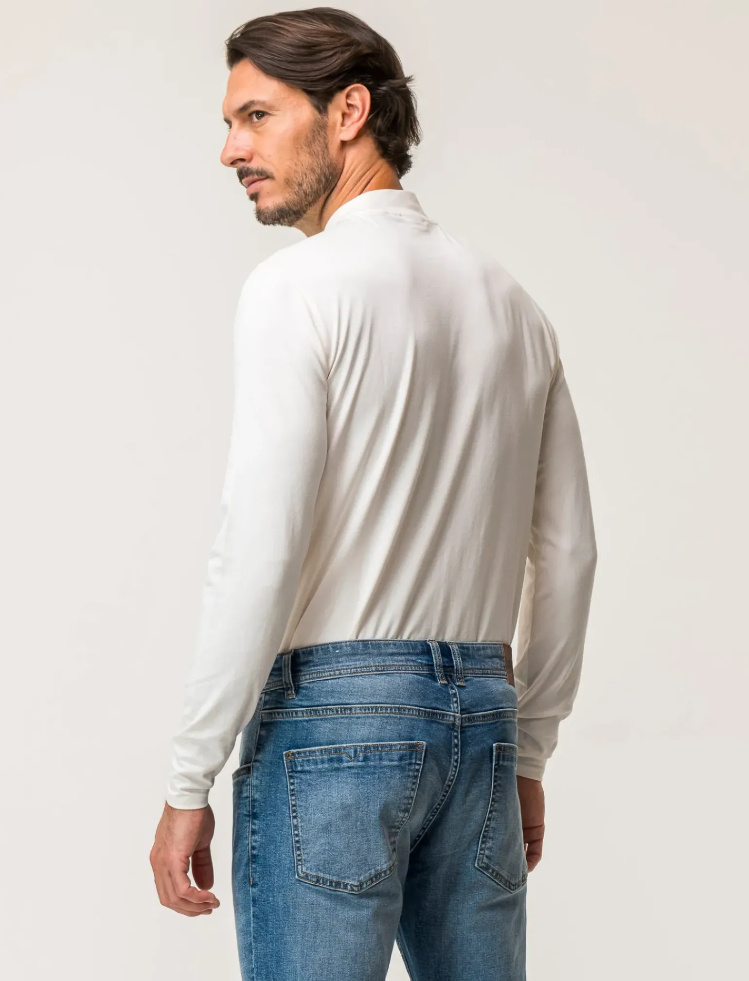 Uomo Piazza Italia Polo E T-Shirt<T-shirt collo alto maniche lunghe slim fit - latte