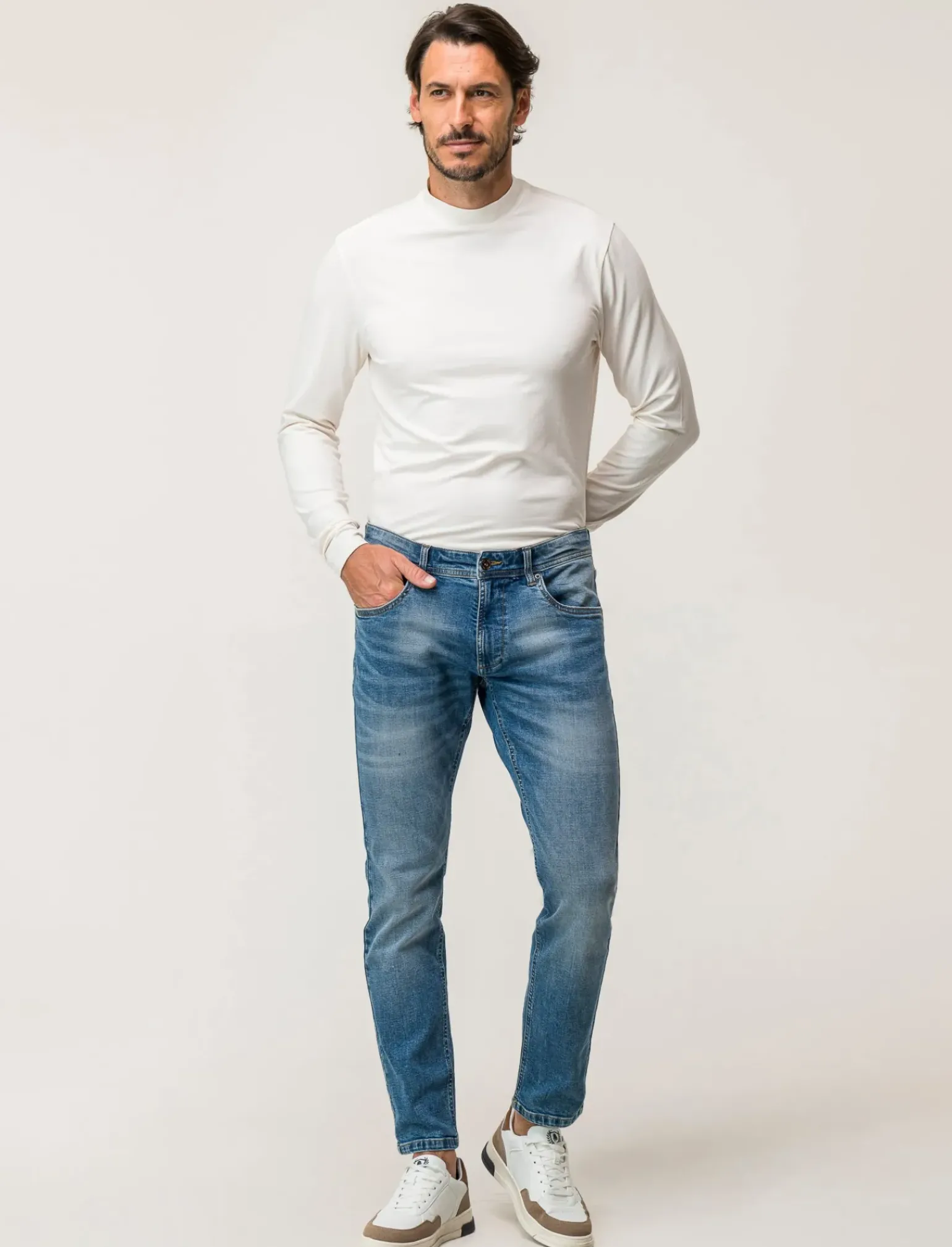 Uomo Piazza Italia Polo E T-Shirt<T-shirt collo alto maniche lunghe slim fit - latte