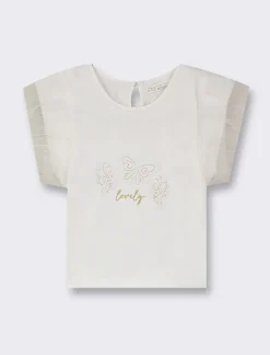 Piazza Italia Neonata<T-shirt con inserti in tulle e ricamo -