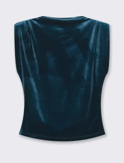 Donna Piazza Italia T-Shirt E Top<T-shirt con manica ad aletta in velluto - Ottanio