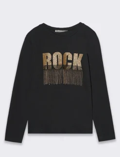 Piazza Italia Bambina|T-Shirt E Top<T-shirt con stampa glitter e applicazione - Nero