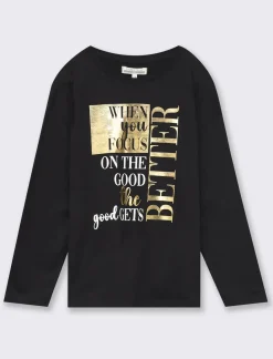 Piazza Italia Bambina|T-Shirt E Top<T-shirt con tagli obliqui e spacchetti sul davanti con stampa frontale effetto metallico -