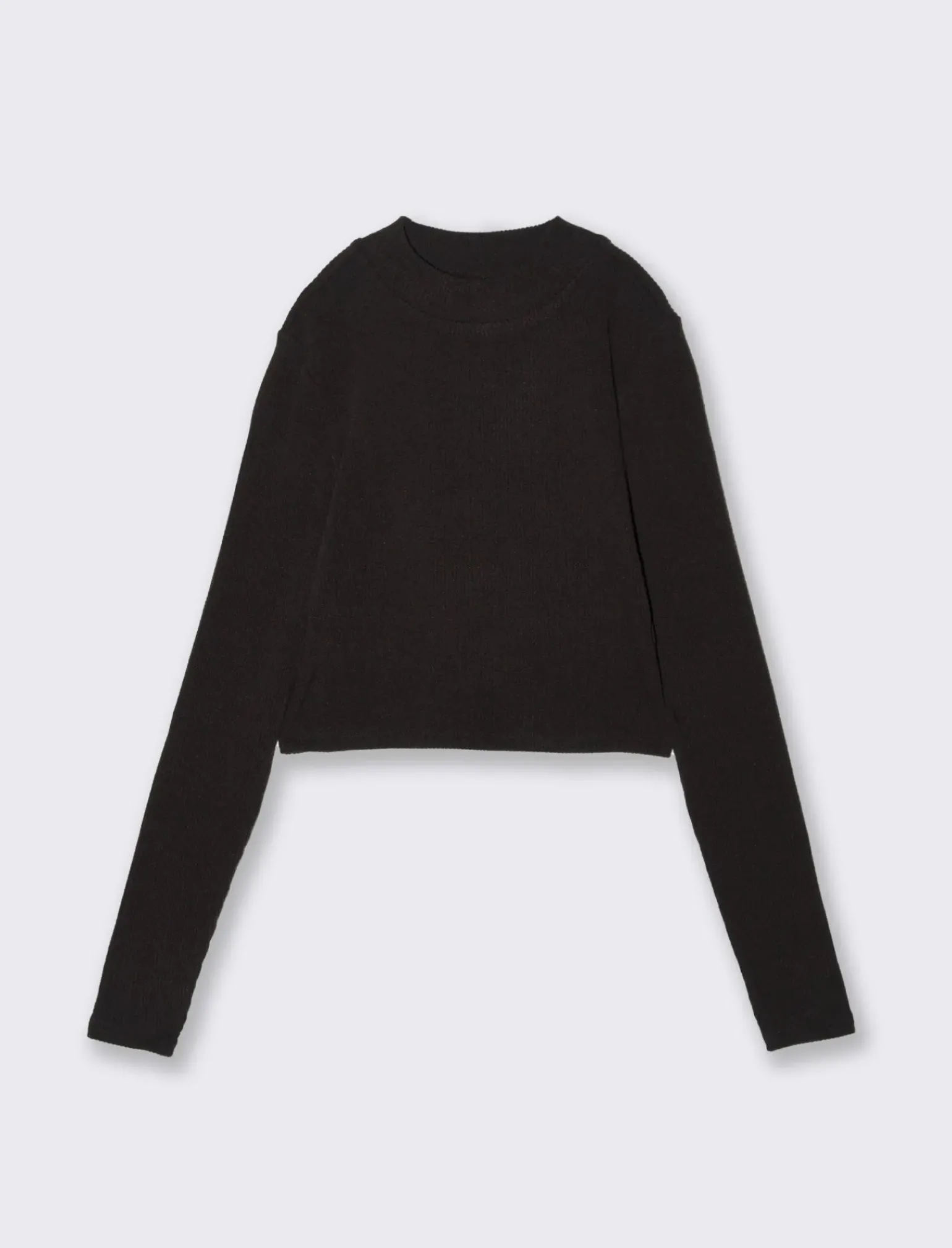 Donna Piazza Italia Donna|Maglieria<T-shirt crop manica lunga con mezzo collo lavorazione a coste strette - Nero