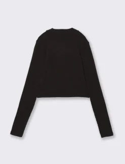 Donna Piazza Italia Donna|Maglieria<T-shirt crop manica lunga con mezzo collo lavorazione a coste strette - Nero