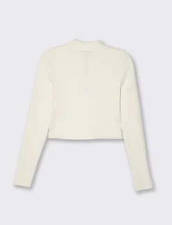Donna Piazza Italia Donna|Maglieria<T-shirt crop manica lunga con mezzo collo lavorazione a coste strette - Avorio