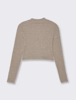 Donna Piazza Italia Donna|Maglieria<T-shirt crop manica lunga con mezzo collo lavorazione a coste strette - Grigio tortora