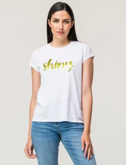 Donna Piazza Italia Donna|T-Shirt E Top<T-shirt girocollo in cotone con stampa e applicazione cordoncino, vestibilità regular - var 3