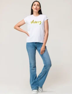 Donna Piazza Italia Donna|T-Shirt E Top<T-shirt girocollo in cotone con stampa e applicazione cordoncino, vestibilità regular - var 3