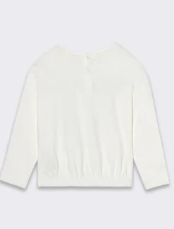 Piazza Italia Neonata<T-shirt girocollo manica lunga, con stampa frontale fiocco ed arricciatura al fondo - Bianco panna